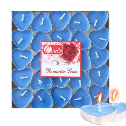 Heart Shaped Tealight Candles 50 Packs,25 * 2 Layers Romantic Love Unscented mokeless for Dinner Home Wedding (Blue)