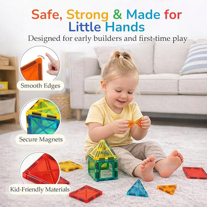 LATI Magnetic Tiles Starter Set for KidsBeginner Magnetic Building Blocks for Early Learning Build in 2D &amp 3D Open-Ended STEM Building ToyEasy to Start for Early BuildersToy Gift for Ages 3–6