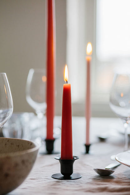 Kunstindustrien® Taper Candles, Set of 4, 13.8" – Made in Denmark, Long Burning Candles 15h, Unscented & Smokeless Candlesticks, Elegant Tall Candles for Weddings Dinners & Home Decor (Light Bordeaux)
