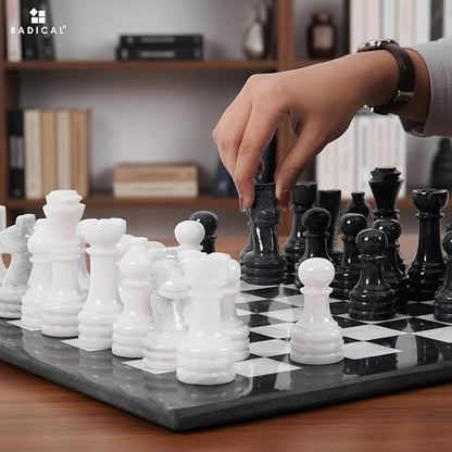 Radicaln Marble Chess Set 15 Inches Black &amp White with Storage Box Handmade Classic Board Games for Adults Luxury Marble Chess Board &amp Chess Pieces for Gifts