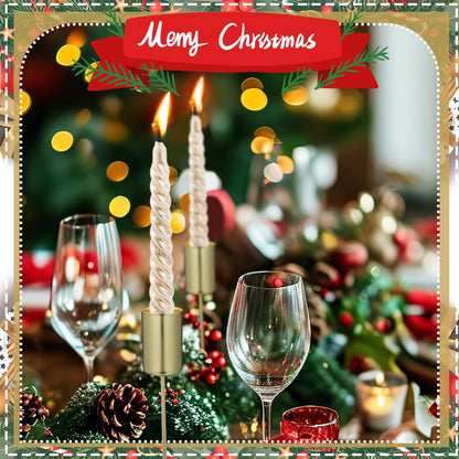 DECHOUS 5Pcs Christmas Taper Candle Holder Stakes Metal Golden Candlestick Holders with Spike Candle Cup Stakes for Xmas Table Decor Holiday Wedding Party Favor