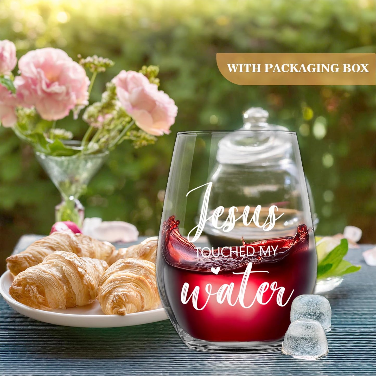 Socive Touched My Water Wine Glasses, Funny Inspirational Gift for Women Gifts for Birthday Mom Father's Day Friendship Retirement Gifts (Clear-My Water)