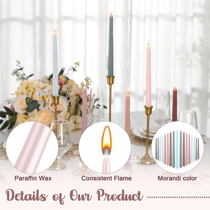 Nuanchu Taper Candles 10 Inch (H) Dripless Tapered Smokeless Long Tall Unscented Dinner Candle for Wedding Party Home Decor Candlesticks, Long Burning