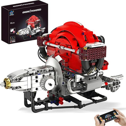 Engine Model 868PCS Building Blocks for Adults with Bluetooth App Control DIY Working Mini Engine Build Kit with Dynamic RGB Lighting STEM Engineering Kit for Builders