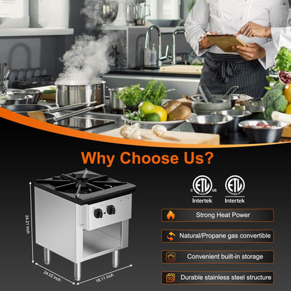Culistra Commercial High Power Gas Stove, 90,000 BTU, Propane and Natural Gas Countertop Cooking Stove Range, with Cabinet, Stainless Steel Hot Plate for Catering, Perfect for Iftar, ETL Certification