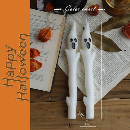 Ghoest Tapered Candle White Candlesticks,Halloween Taper Candles Unscented Church Candles Long Candle Sticks for Harry Potty Party Wedding Home Decor