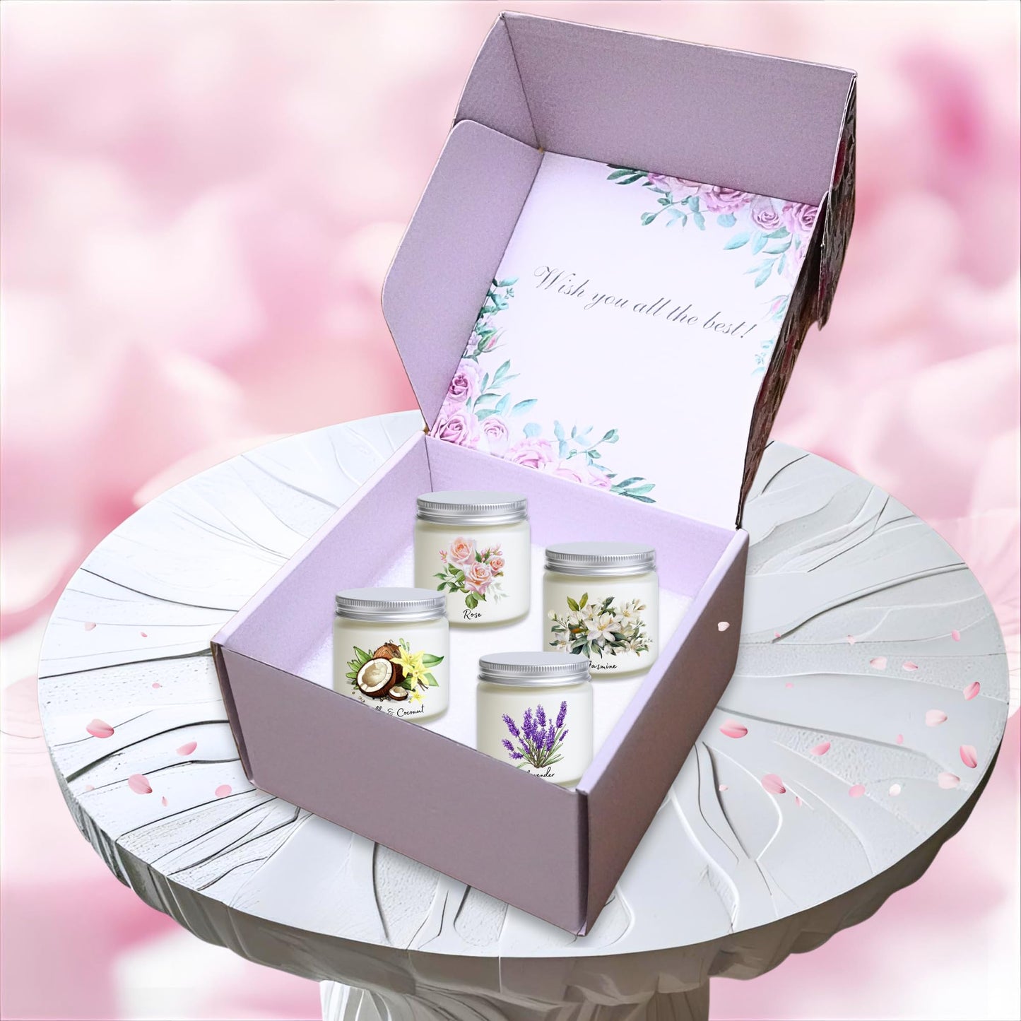 Luina Scented Candle Gift Set – Floral Soy Candles in Glass Jars, 4 Pack Candle Set for Home Fragrance, Flower Scented Candles Gift for Women, Birthday, Mother’s Day, Housewarming Decor