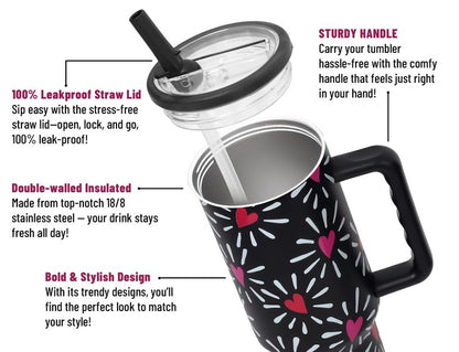 DLOCCOLD 40 oz Tumbler with Handle and Flip Straw, 100% Leak Resistant Leak-Proof Tumbler with Lid and Straw, Insulated Stainless Steel Travel Coffee Mug, Keeps Cold or Hot, Car Cupholder Friendly