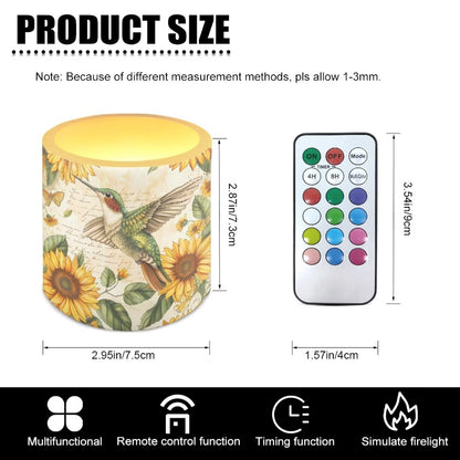 Cozeyat Sunflower Bird Flameless Candles 4 Pack Battery Operated LED Pillar Candles with Remote Control Timer Waterproof for Indoor Outdoor Use