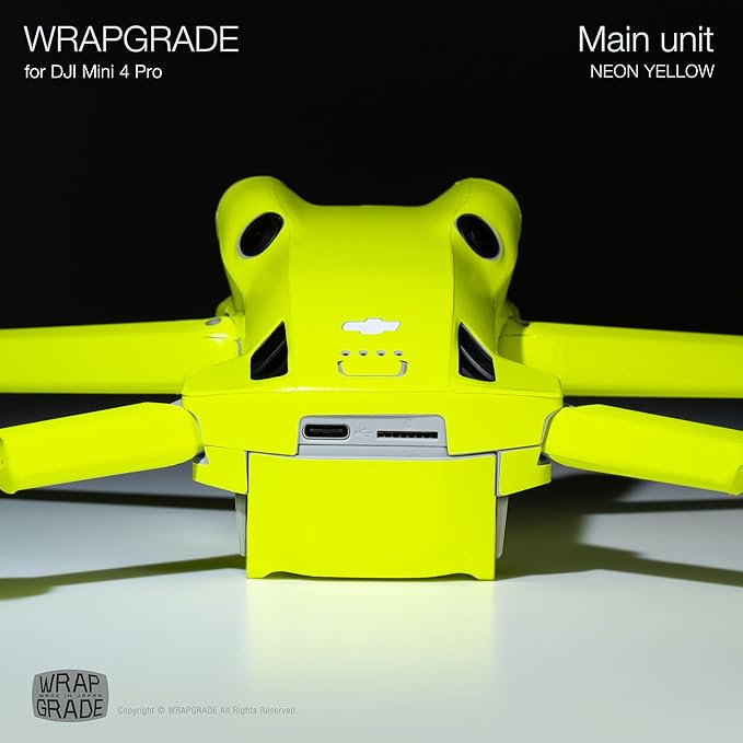 WRAPGRADE Skin Stickers Compatible with DJI Mini 4 Pro | Full Wrap (Neon Yellow)