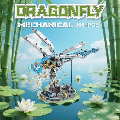 Mechanical Dragonfly Building Blocks STEM Kit - Insect Animal World Model with LED Light &amp Display Stand Educational Toys for Boys Ages 12+ &amp Adults and Kids Creative Birthday Gift