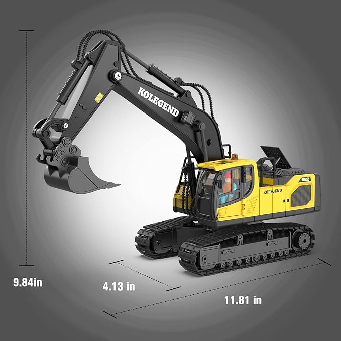 kolegend Remote Control Excavator Toy for Boy 2 Batteries- 1/20 Scale Remote Control Digger with Alloy Shovel Infinitely Rotating Cab Lights &amp Sounds - Gift for Kids Ages 678910
