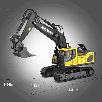 kolegend Remote Control Excavator Toy for Boy 2 Batteries- 1/20 Scale Remote Control Digger with Alloy Shovel Infinitely Rotating Cab Lights &amp Sounds - Gift for Kids Ages 678910