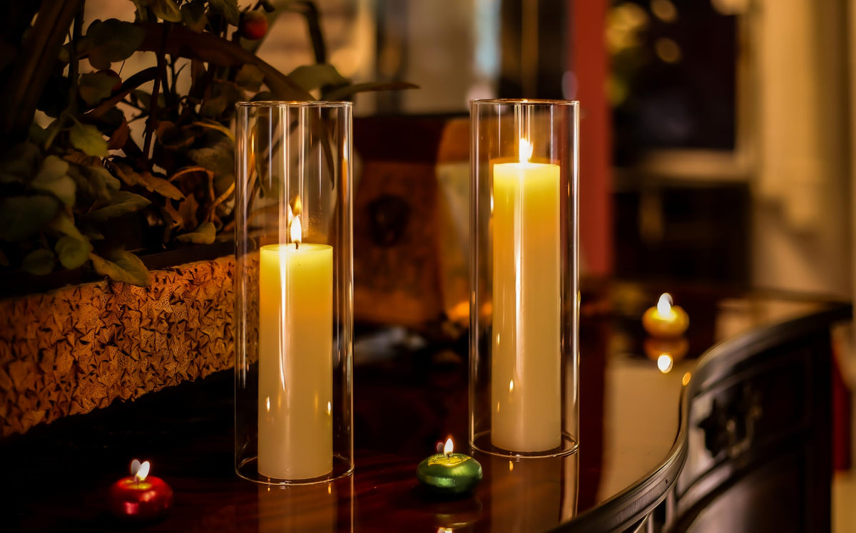 CYS EXCEL 6 PCS (H:10" D:3") Open Ended Glass Hurricane Candleholder Tube Shade Bottomless Candle Chimney Cover