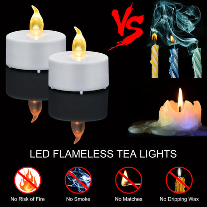 LED Tea Lights with Remote Control: Battery Operated Realistic and Bright Flickering Long Lasting 400+Hours Flameless Candles for Home Decor Holiday Wedding Party Valentine's Day(24Pcs WarmYellow)
