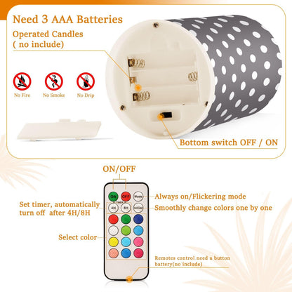 Kigai Flameless Candles, Polka Dots Grey White Flickering Flameless Candle Set of 2, LED Candles Battery Operated with 18-Key Remote for Wedding, Festival, Home Decor