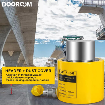 DOOROOM 50 Ton Hydraulic Cylinder Jack, 2' Stroke Hydraulic Ram, Porta Power Automatic Retracting Jack with CP-700, Yellow