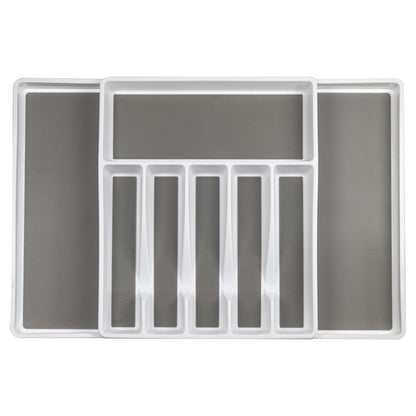 ELTOW Large Expandable Silverware Drawer Organizer, 8 Compartment Non-Slip & Adjustable Silverware Organizer for Drawer, Kitchen Organization for Utensils, Cutlery, Silverware Tray (White)