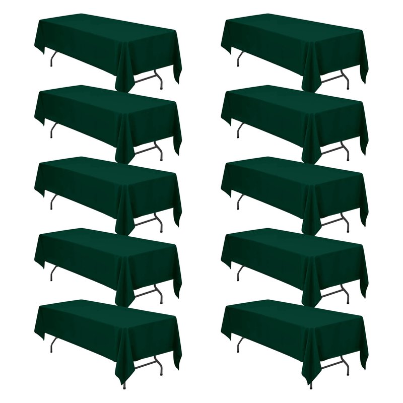 BRILLMAX 10 Pack Hunter Green Tablecloths 60 x 126 Inch for 8ft Rectangle Tables - 150 GSM Polyester Fabric, 15" Standard Drop, Water, Stain & Wrinkle Resistant Cloth Cover for Wedding Dining Buffet