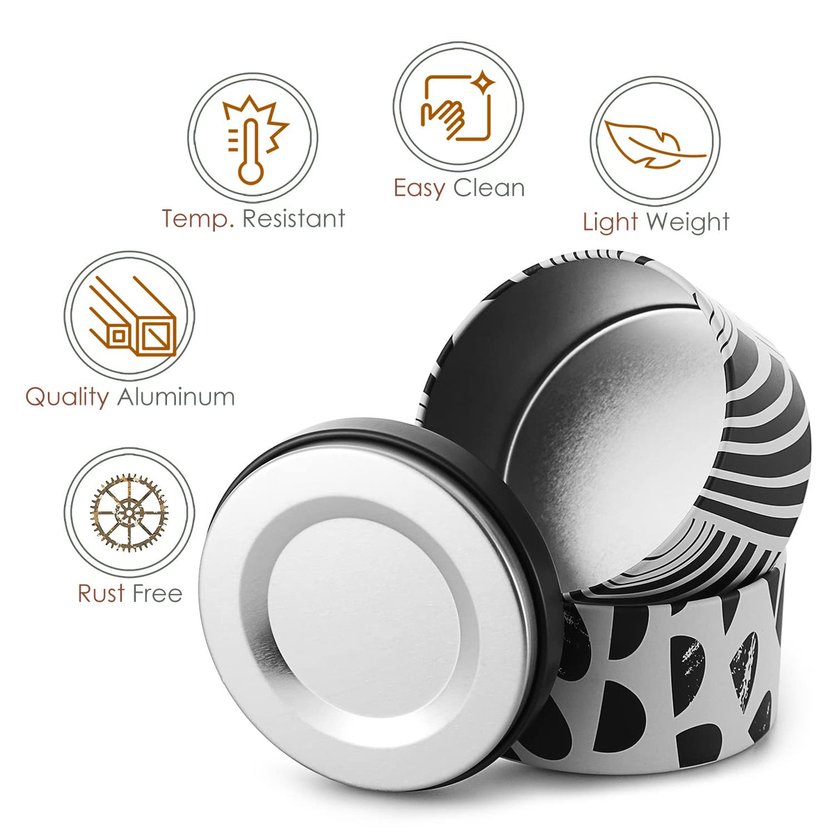Hearth & Harbor Tin Candle Jars for Making Candles - DIY Candle Containers with Lids - Metal Candle Jars - Bulk Tins Storage for Candle - (24 Pieces) - (8 Ounces) - Black and White Abstract
