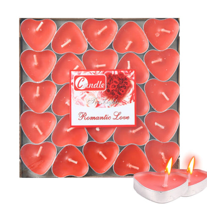 Heart Shaped Tealight Candles 50 Packs,25 * 2 Layers Romantic Love Unscented mokeless for Dinner Home Wedding (Red)