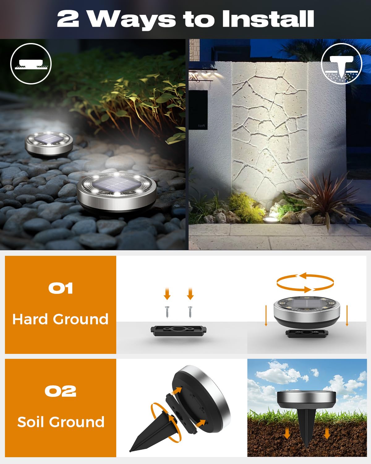btfarm 16 Pack Solar Ground Lights Outdoor, 8 LED Solar Disc Lights IP65 Waterproof Flat Solar Light, Pathway Lights Solar Powered for Garden Lawn Patio Yard Path Landscape, Cool White