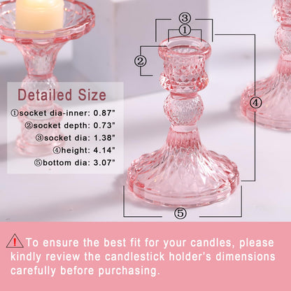 Simeitol Glass Candle Holder Set of 12, Pink Taper Candle Holders Bulk, Vintage Candlestick Holders, Candle Stick Holder for Table Centerpieces, Wedding & Mother's Day