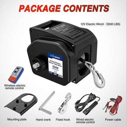 Nilight Boat Trailer Winch 3500 lbs Portable Electric Boat Winches 12 V DC Marine Winch with Remote Control and Hand Crank Power-in Freewheel Operation Waterproof Reversible Winch for Boat Trailer