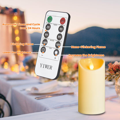 YIWER Plastic Flameless LED Candles,9PCS Battery Operated Candle with Remote Fake Electronic Flickering Light Large Pillar D3”H4”(10.2) 5”6”Durable Use