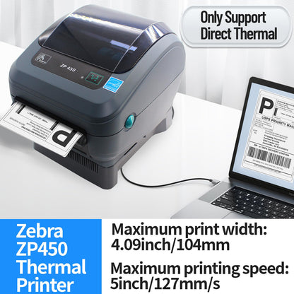 New Zebra ZP450 Direct Thermal Label ZP 450 Barcode Printer | USB, Serial, and Parallel Connectivity 203 DPI Resolution - 1 Year Warranty