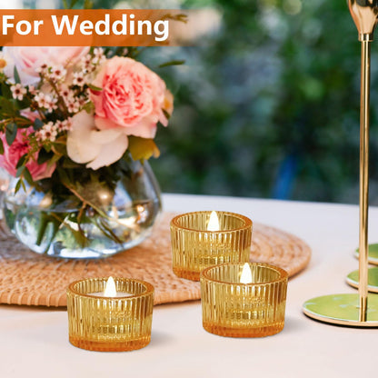 JOYIT Gold Votive Candle Holders Bulk Set of 4, Tealight Candle Holder for Wedding Table Centerpiece, Glass Small Candle Holders for Birthday Party, Valentine's Day, Home Decor (2''X 1.4'')