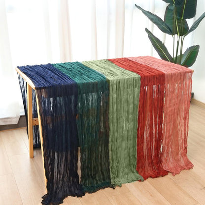 Sage Green Table Runner 35x120 Inch Cheesecloth Table Runner 3 Pack for Baby Shower, Boho Decor, Wedding Decoration, Jungle Theme Party