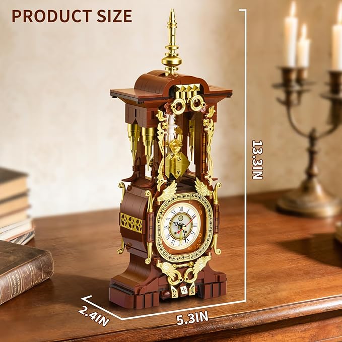 Retro Clock Building Set for Adults Vintage Pendulum Model with Rotating Gears Mechanical Building Blocks Toy Gift for Boys and Girls 8+(879PCS)