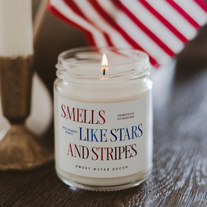 Sweet Water Decor Patriotic Candle, Smells Like Stars and Stripes, 4th of July Decoration, Apple Maple Bourbon Scented, Non-Toxic Soy Wax Candle, 9oz Glass Jar, 40 Hour Burn Time, Poured in the USA