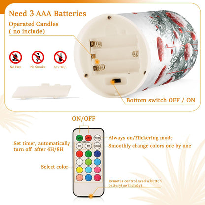 Christmas Lights Flameless Candles Winter Christmas Balls Snowflakes Pillar Candles Set of 2 Battery Operated Remote Control Warm Lights Home Decor