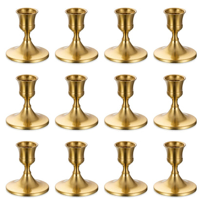 Sziqiqi Candlestick Holders Taper Candle Holders - Gold Candle Stick Candle Holder Bulk Decorative Table Centerpiece for Wedding Reception Christmas Dinner Bridal Showers Party Decor Pack of 12