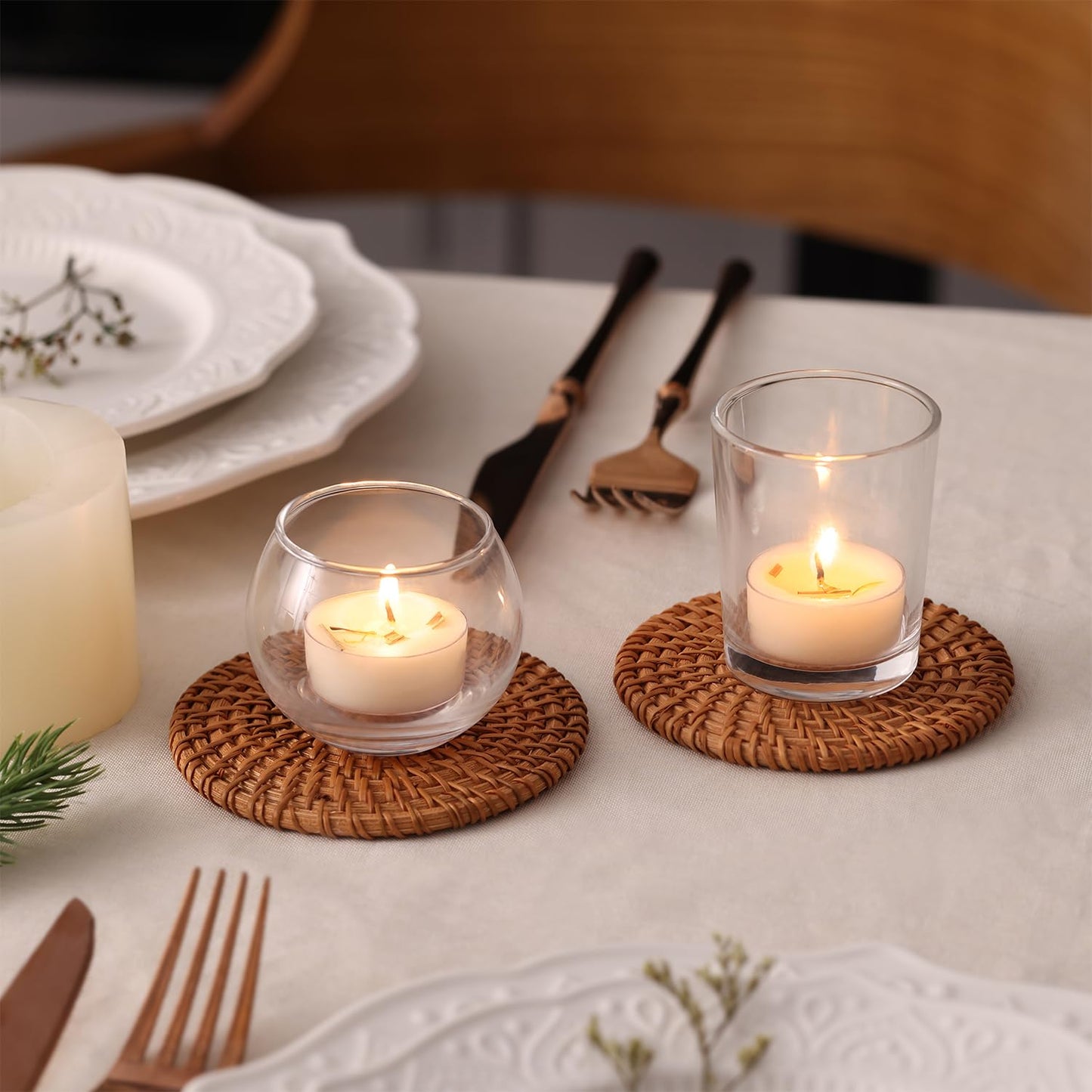 Citronella Tea Light Candles Outdoor, 48 Pack- Extended 4-5h Clear Cup Scented Tealight Candles with Handmade Floral Surface, 100% Natural Palm Wax Tealights Smokeless for Patio, Summer, Indoor