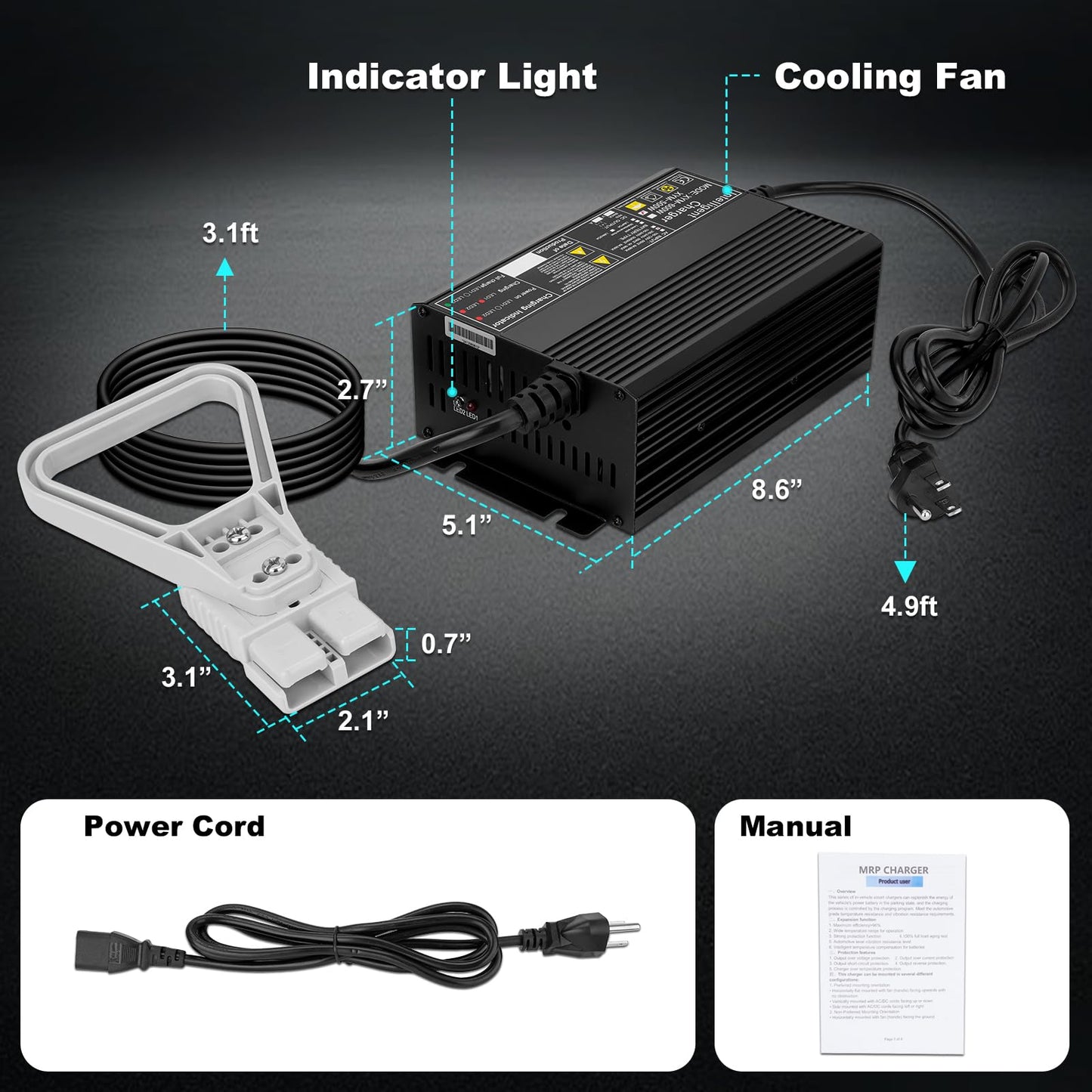 JURPLIX 24V 15A Battery Charger for 24V Floor Scrubber Sweepers with Anderson SB50 Style Connector Compatible with Tennant T3 T5 T7 T300, Nobles SS3 SS5, Clarke Focus II