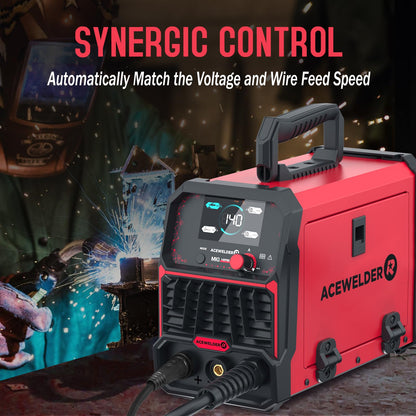 ACEWELDER 140A MIG Welder, 3 in 1 Flux Core, MIG/LIFT TIG/Stick Welding Machine 110V Portable IGBT Inverter Synergic Control, LED Display with Welding Helmet
