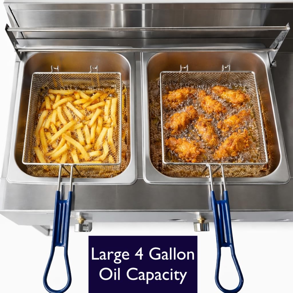 Stainless Steel Propane Deep Fryer Cart with Vortex Stove-3 in 1 with Food Steamers-Cast Iron Burner Stove-with Hose & Regulator + Thermometer-Ideal for Commercial and Home Use