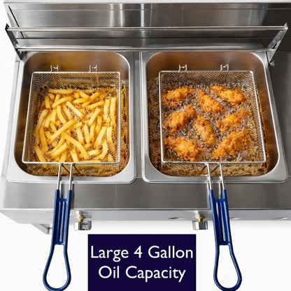 Stainless Steel Propane Deep Fryer Cart with Vortex Stove-3 in 1 with Food Steamers-Cast Iron Burner Stove-with Hose & Regulator + Thermometer-Ideal for Commercial and Home Use