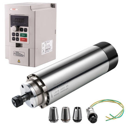 QNK CNC Spindle Motor Kits,220V 1.5KW CNC Spindle Air Cooled Spindle Motor+220V 1.5KW VFD Single to 3 Phase Inverter Variable Frequency Drive+ ER11 Collet Set