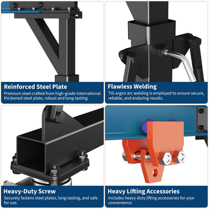 2 Ton Gantry Crane, 4400 LBS Adjustable Gantry Crane with 8-12 ft Height, Shop Lift Hoist with Manual Trolley, Hook & Shackles for Warehouse, Factory