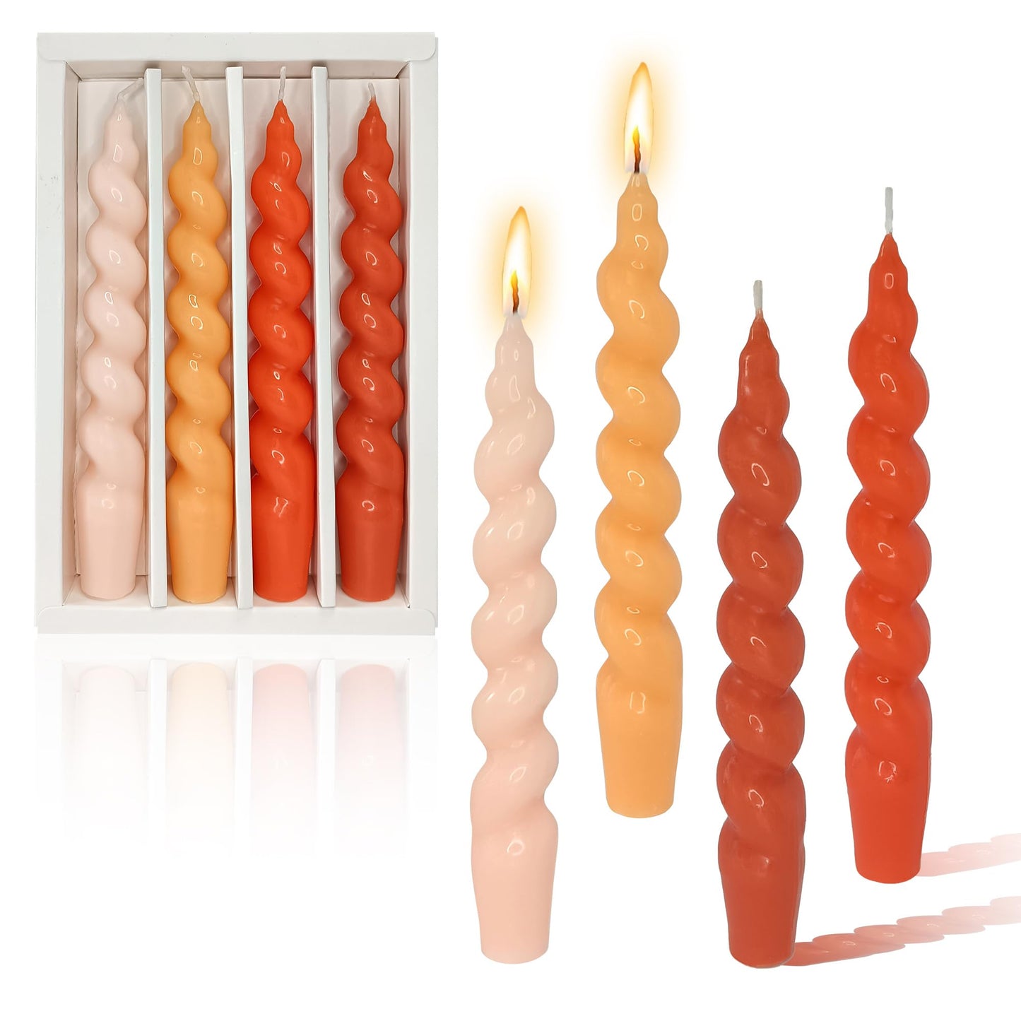 Spiral Taper Candle Twisted Candles Sticks Unscented Candlesticks 4 Pcs Orange Gradient Taper Candles Dinner Candle for Home Décor Weddings Festive Seasons Holiday