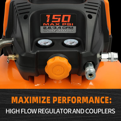 FORNAX Pancake Air Compressor with two couplers, 6 Gallon Portable Electric air compressor, 150 PSI, Oil -Free Air Compressor