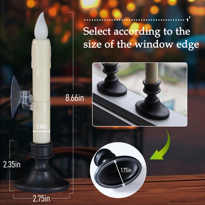 Daord 6 Pcs Sensor Dusk to Dawn Window Candles Flameless Flickering Candlesticks with Black Holders & Suction Cups Battery Operated Fake Candle for Christmas Home Decor (6pcs,Ivory)