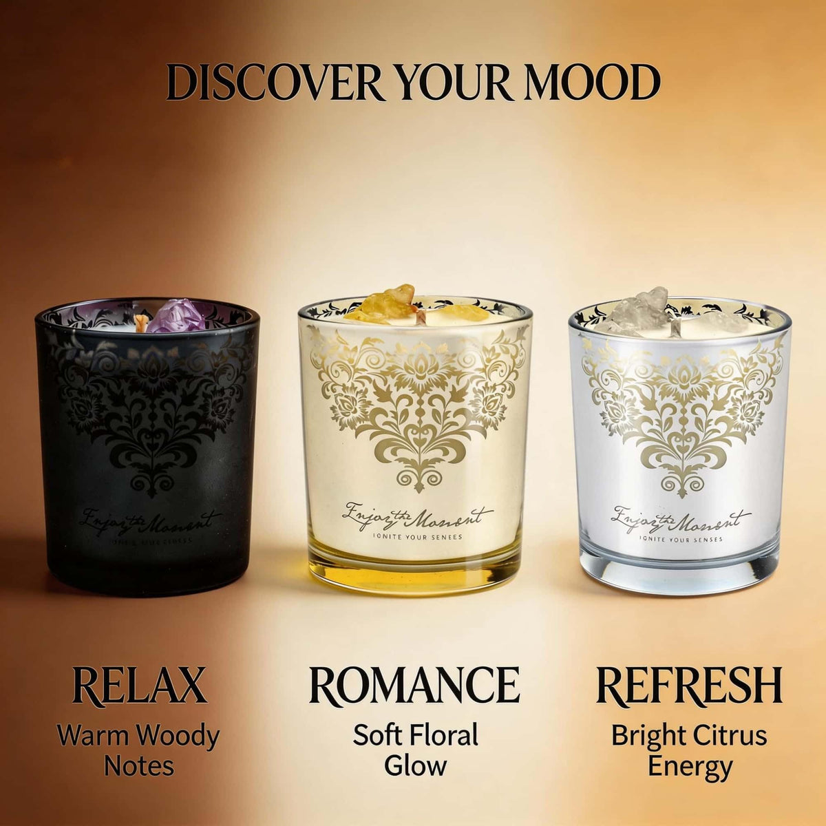 RU HANDMADE Luxury Soy Candle Gift Set for Women – 3 Pack 7oz Crystal Glass Aromatherapy Candles, 120H Total Burn Time, Soy & Beeswax Blend with Wick Trimmer & Snuffer Lid, Spa & Relaxation Scents