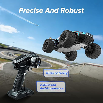 1/14 Scale Fast Brushless RC TruckMax 50 MPH High-Speed 4X4 Off-Road VehicleWaterproof All-Terrain Remote Control Truggy with 3S LiPo Battery - Includes 4 Spare Parts Kits