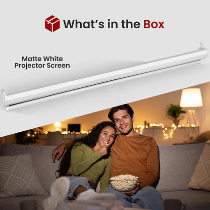 Pyle Manual Pull-Down Projector Screen - Universal 84-inch Roll-Down Retractable Manual Projection Screen w/ Auto-Locking, Adjustable Screen Height, Black Masking Border - 50.3” x 67.3” PRJSM9406