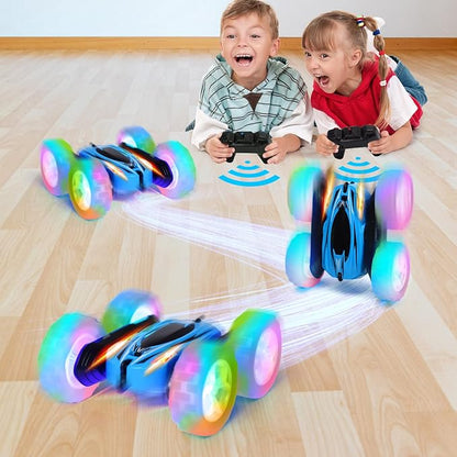 2 Pack Remote Control Car Toys for Kids RC Stunt Cars with Wheel Lights 2.4GHz Drift High Speed 4WD Off Road Double Sided 360° Rotating Cars for Boys Girls